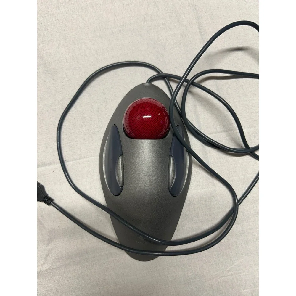 Logitech Marble Mouse USB Wired Trackball T-BC21 Ambidextrous Gray Red Ball